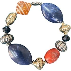 Chunky Stretch Beaded Bracelet Silver Gold Blue Red